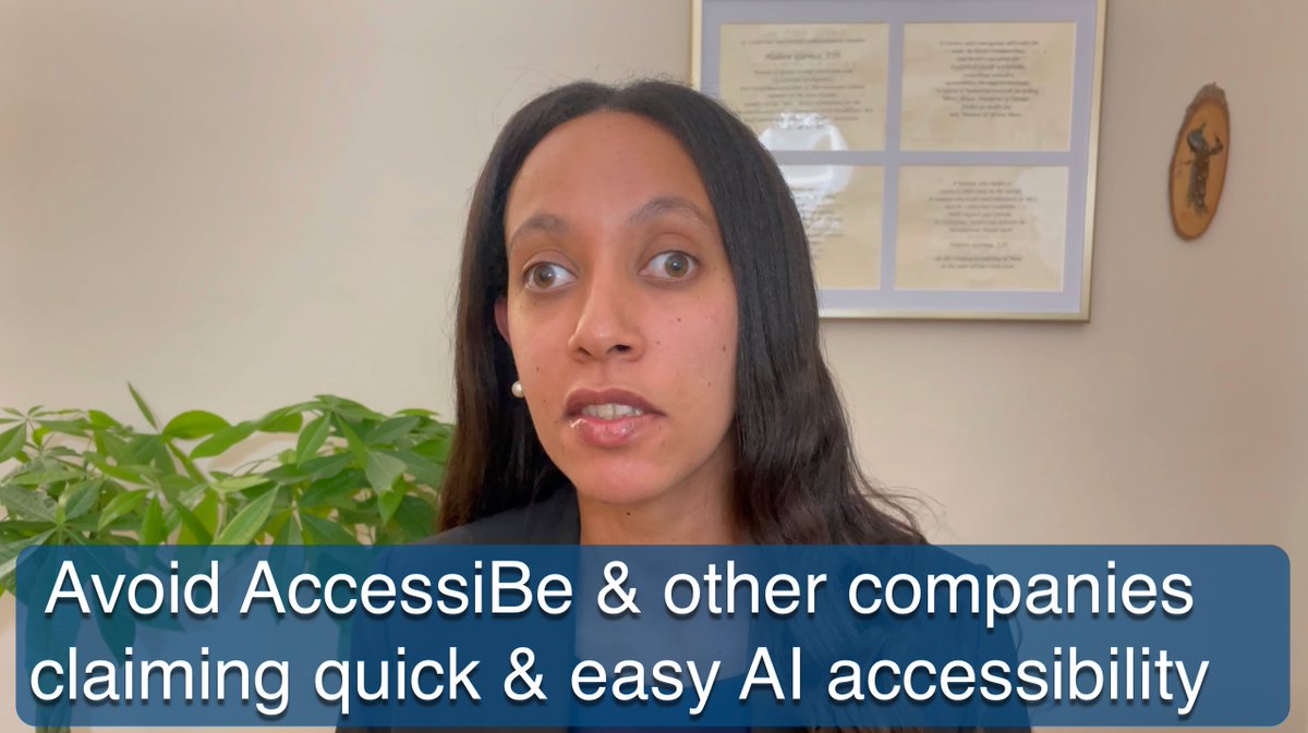 I'm facing the camera and along the bottom of the image is the text: Avoid AccessiBe and other companies claiming quick & easy, AI accessibility.