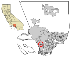 Location of Lennox in Los Angeles County, California.