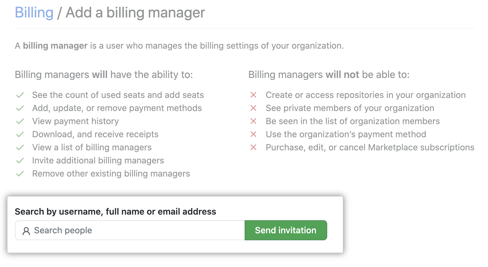 Invite billing manager page