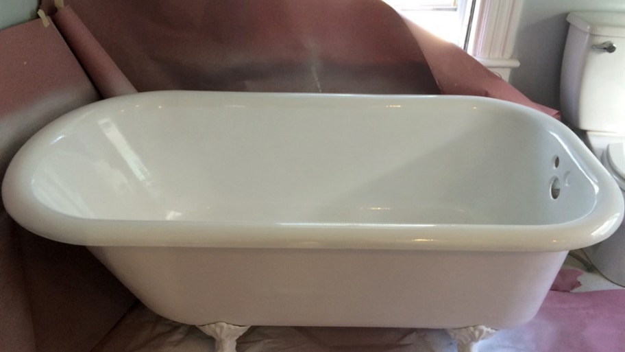 claw-foot bathtub in process of refinishing