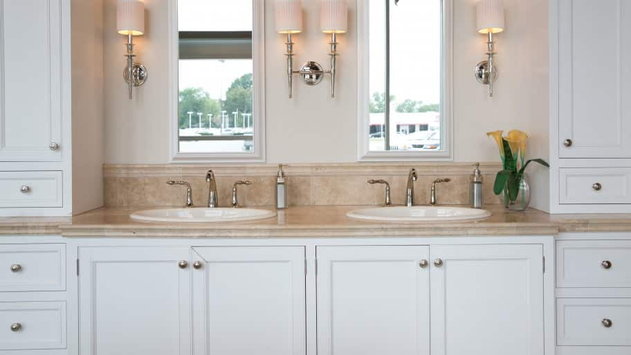 white painted double sink vanity