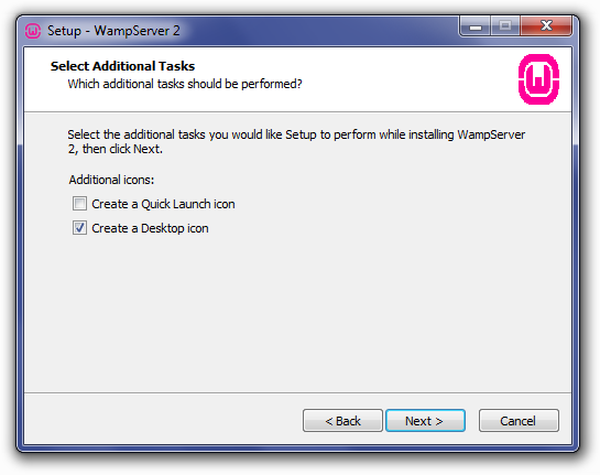 Installing WampServer: Select Additional Tasks Screen
