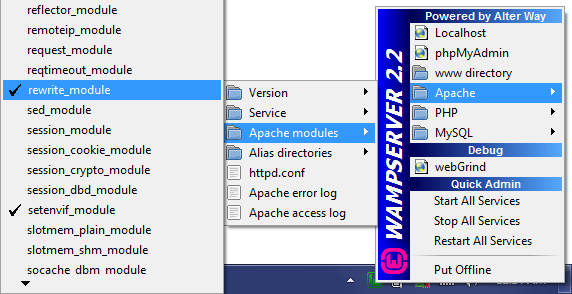 Enable rewrite_module Apache Module Screen