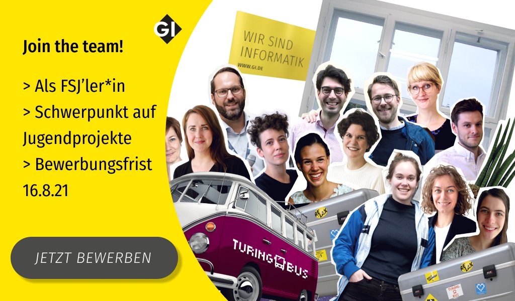 SharePic als Werbung für die FSJ-Stelle: Auf der linken Seite steht "Join the Team! >Als FSJ'ler*in >Schwerpunkt auf Jugendprojekte >Bewerbungsfrist 16.8.21 -Jetzt bewerben-. Auf der rechten Seite eine Collage der aktuellen Mitarbeiter*innen der Berliner Geschäftsstelle.