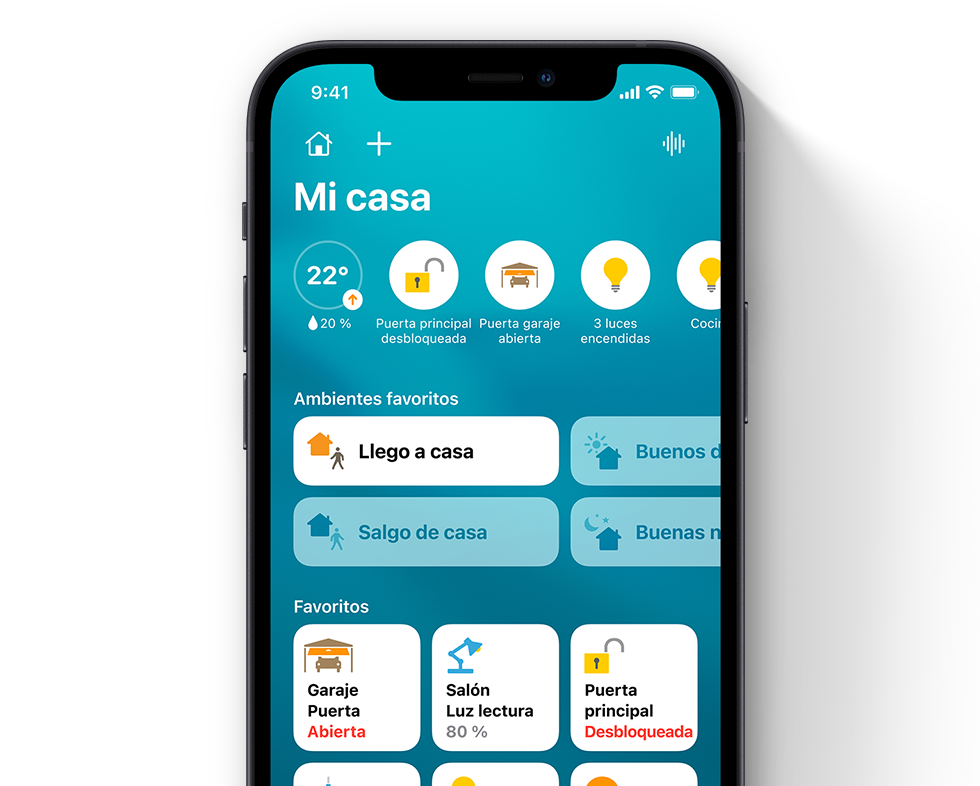 iPhone con la interfaz de la app Casa.