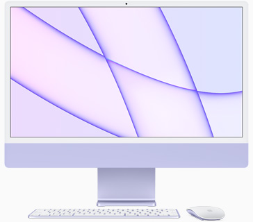 Vue frontale de l’iMac mauve