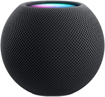 白色 HomePod mini 在前方，太空灰 HomePod mini 從後出現，並轉到旁邊。