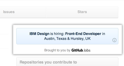 GitHub Jobs ads on the dashboard