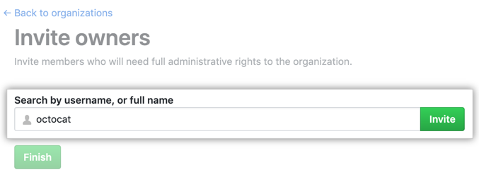 Organization owner search field and Invite button