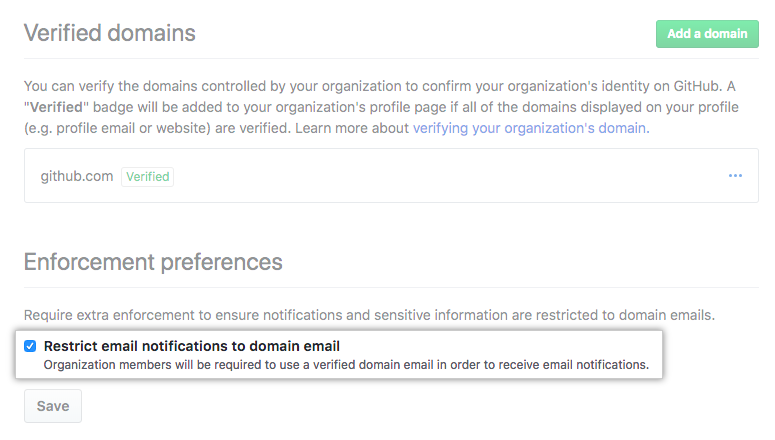 Checkbox to restrict email notifications to verified domain emails