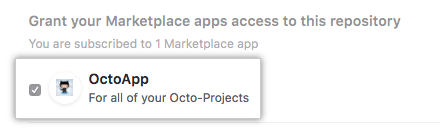 List of your account's GitHub Apps from GitHub Marketplace and option to grant access