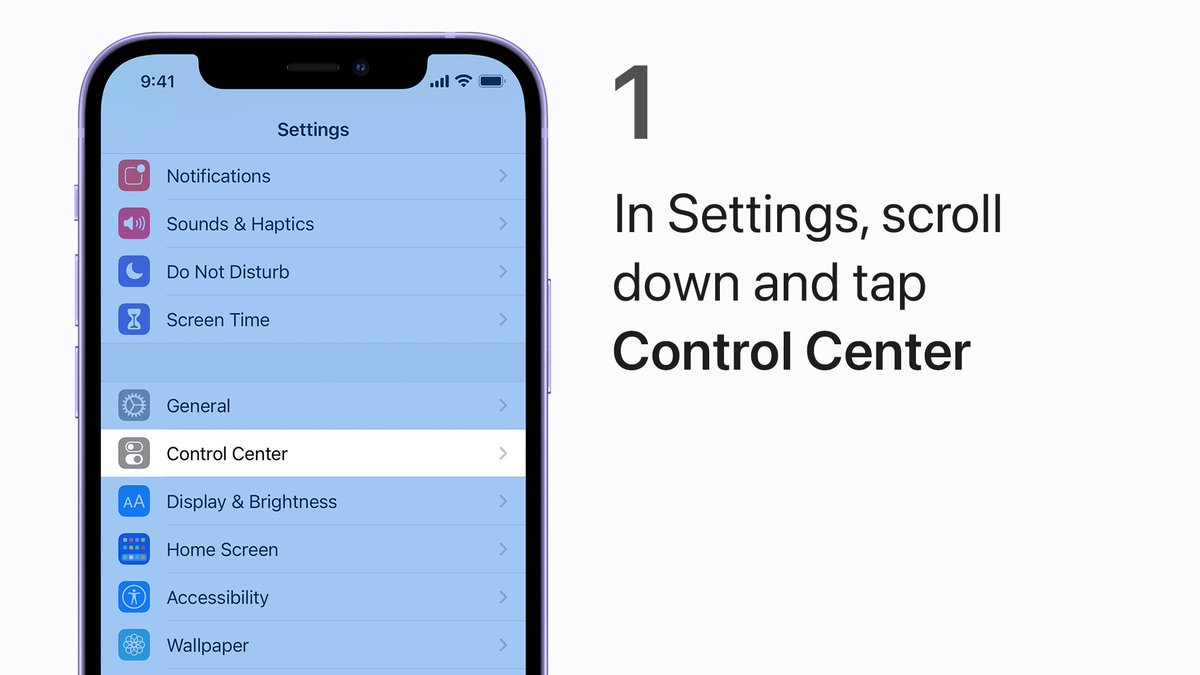 Step 1:
In Settings, scroll down and tap Control Center.