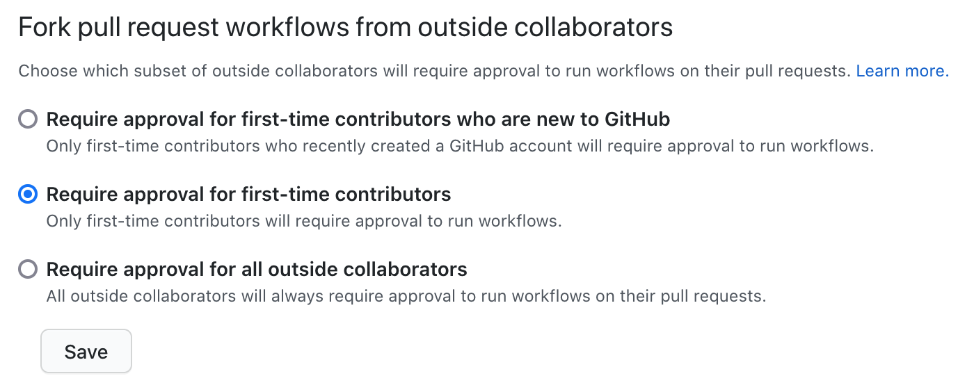 Setting for approval for workflows from public forks