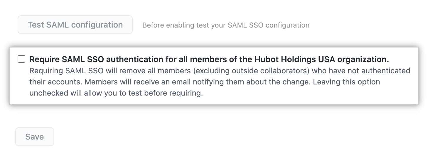 "Require SAML SSO authentication" checkbox