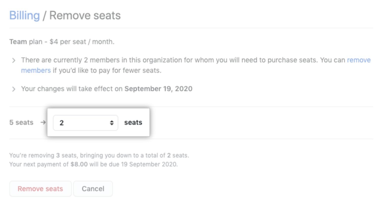 remove seats option