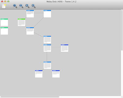 A bird's-eye view of a story map in Twine 1.4.