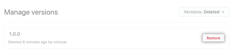 Restore option next to a deleted package version