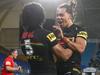 GOLD COAST, AUSTRALIA - SEPTEMBER 03: Brian To'o of the Panthers celebrates scoring a try with team mate Jarome Luai of the Panthers during the round 25 NRL match between the Parramatta Eels and the Penrith Panthers at Cbus Super Stadium, on September 03, 2021, in Gold Coast, Australia. (Photo by Chris Hyde/Getty Images)