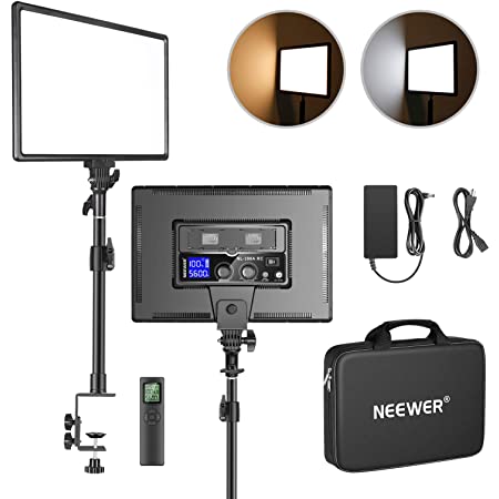 Neewer Desk Mount LED Video Light with C-clamp Stand and 2.4G Remote Kit: Dimmable Bi-Color 18" LED Panel 3200K-5600K 45W 4800Lux CRI 97+ Light for Photography YouTube Game Video Shooting Live Stream