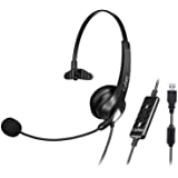 USB Headset with Microphone Noise Cancelling & Audio Controls, Wideband Computer Headphones for Business UC Skype Lync Softph