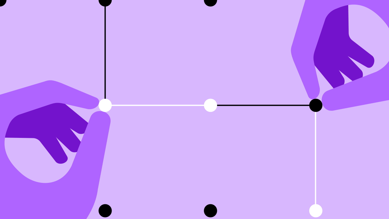 Dos manos sosteniendo líneas conectadas con círculos