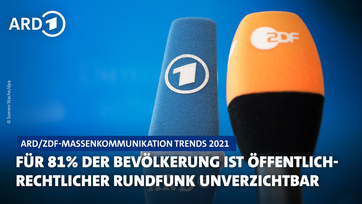 ARD/ZDF-Massenkommunikation Trends 2021: Befragt nach ihren Erwartungen an die Zukunft der Medien sagen 81 Prozent der Menschen, dass der öffentlich-rechtliche Rundfunk auch in Zukunft unverzichtbar bleibe. (im Bild: DasErste und ZDF-Mikro)