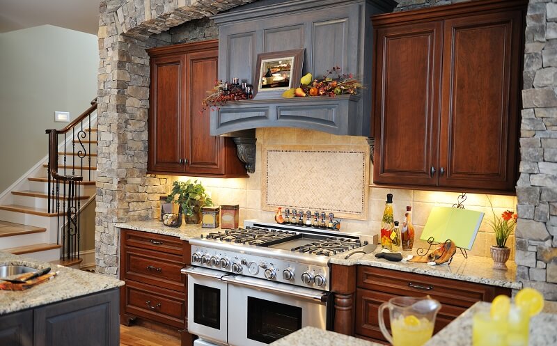 Newly remodeled kitchen with steel appliances and hardwood cabinets