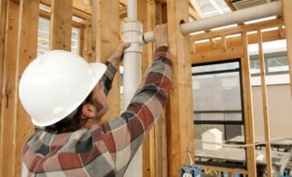 plumber installing pipes in a new build