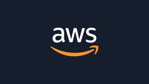 AWS logo in white text on squid ink background