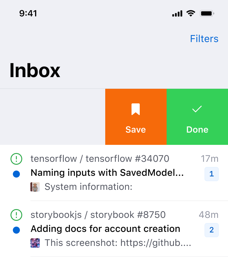 Notifications list