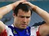 James McManus of the Knights goes off injured  during the South Sydney Rabbitohs v Newcastle Knights NRL game at ANZ Stadium. pic Mark Evans