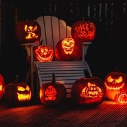 Illuminated carved Jack O Lantern At Night for halloween