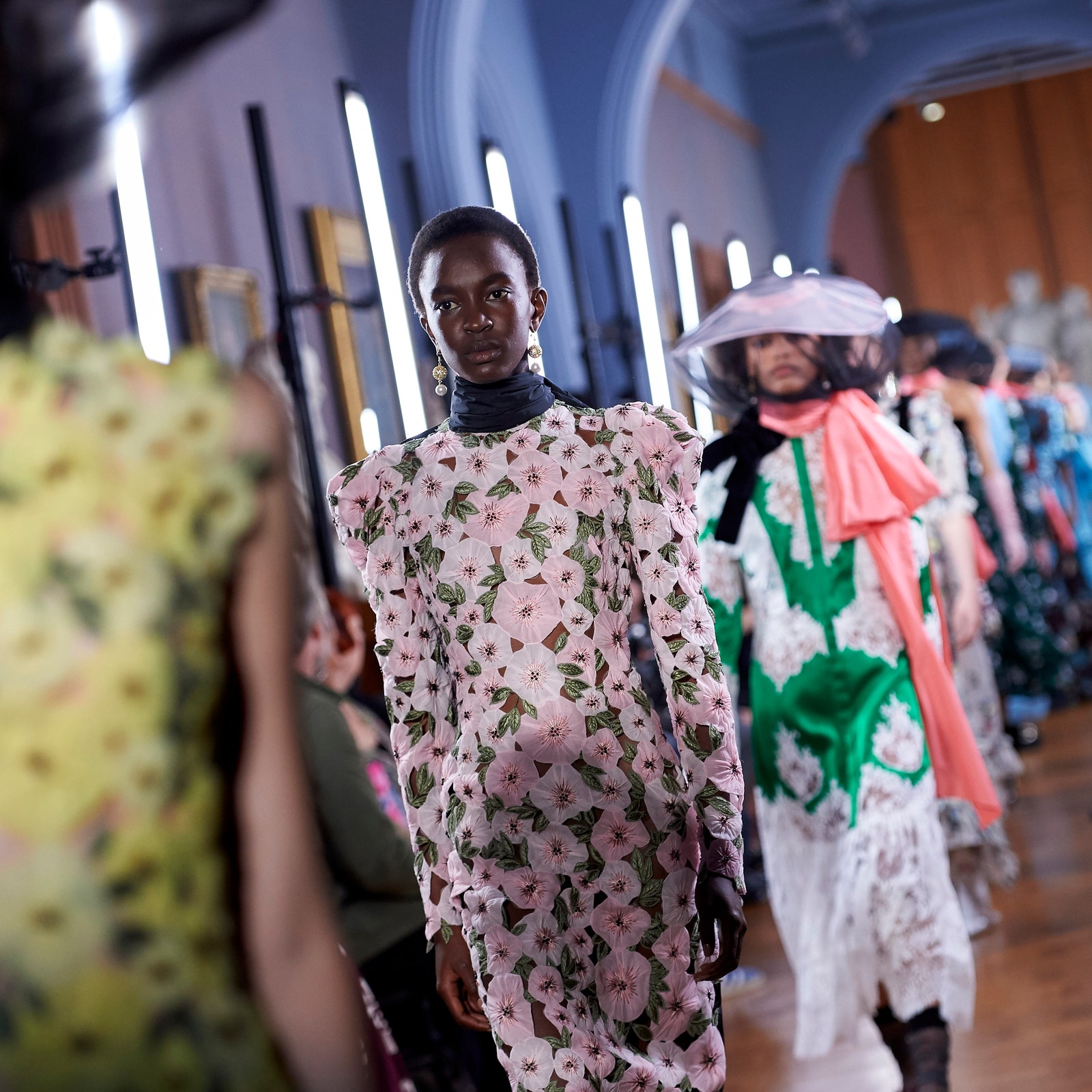 Models present creations by Erdem during a catwalk show for the SpringSummer 2019 collection on the fourth day of London...