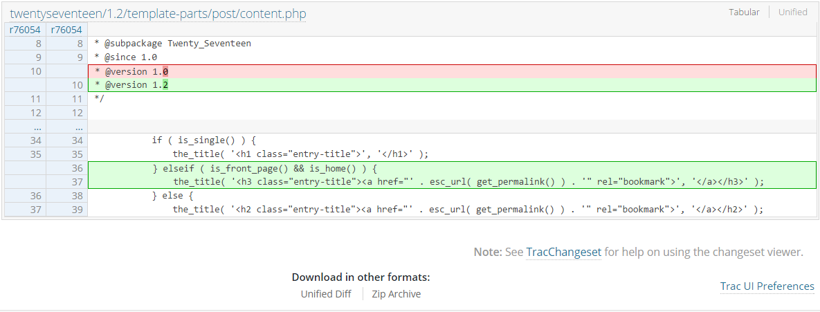 An image describing a Diff file, where additions to the selected file has been marked with a green background color.