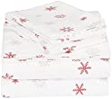 Amazon Brand – Pinzon Cotton Flannel Bed Sheet Set - King, Falling Snowflake Merlot