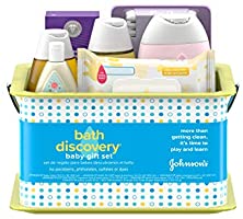 Johnson's Bath Discovery Gift Set for Parents-To-Be, Caddy with Baby Bath Time & Skin Care Essentials, Bath Kit Includes...