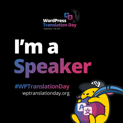 WordPress Translation Day 2021 "I'm a Speaker" budge (Black Square)