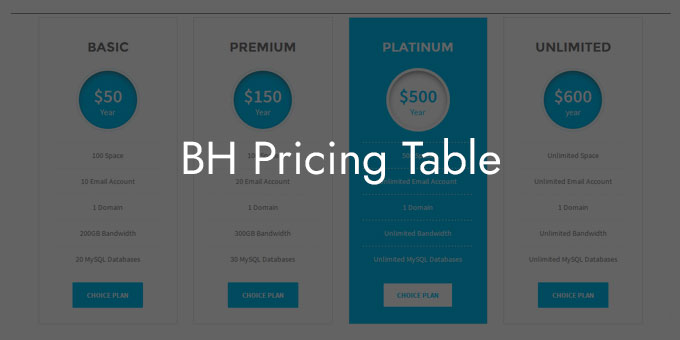 BH Pricing Table