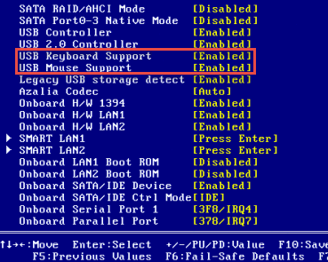 Vérifier le support du clavier et de la souris dans le BIOS