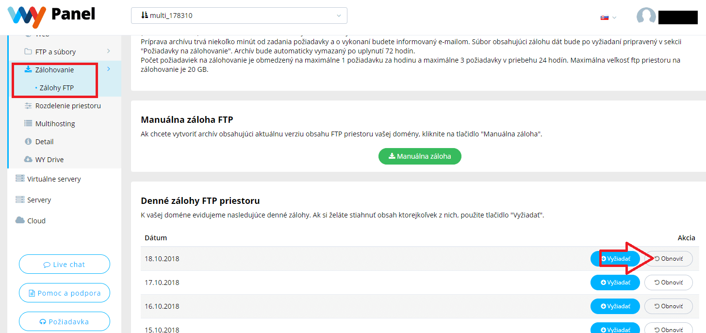 obnova ftp wy panel