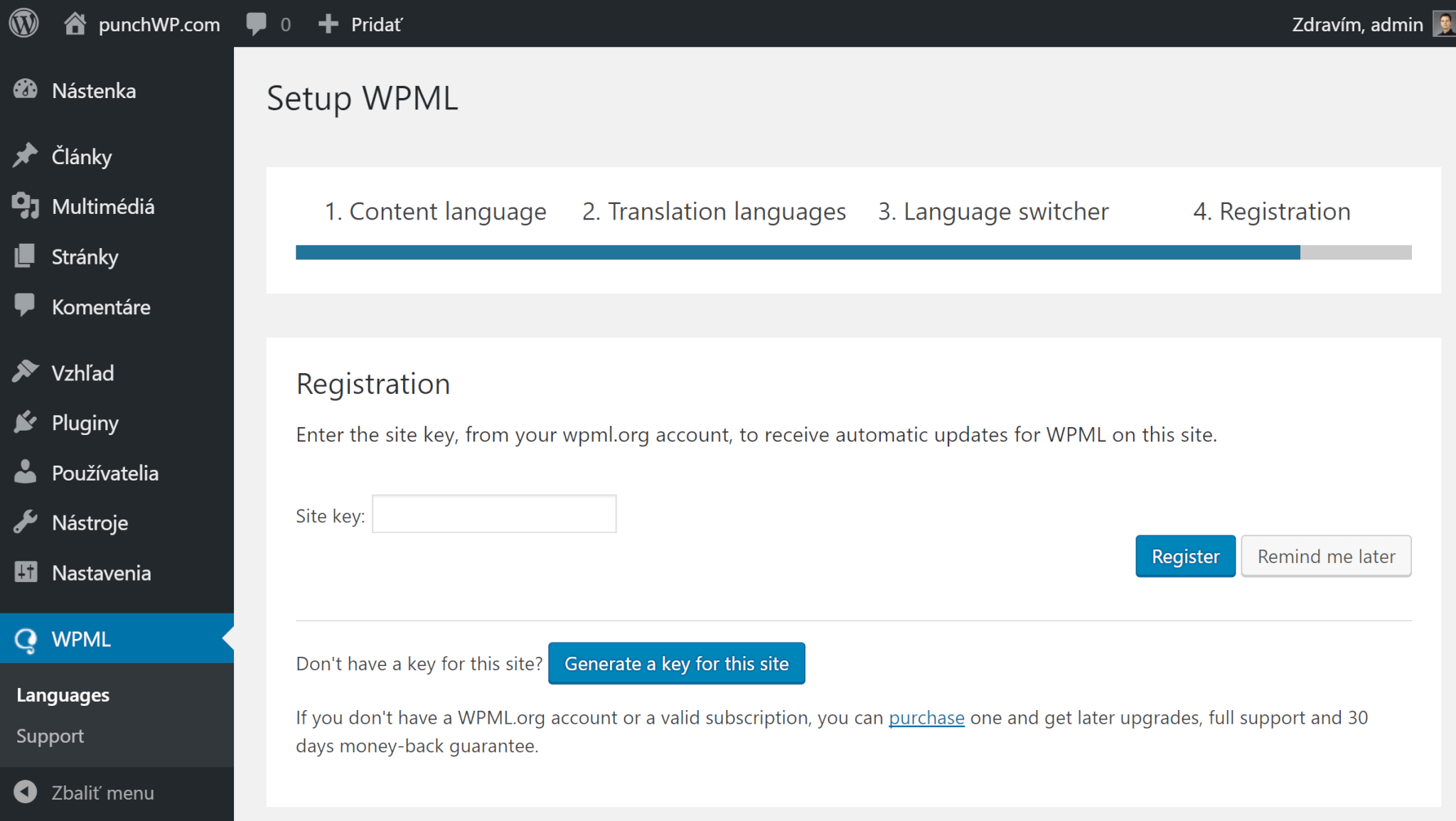 WPML registrácia