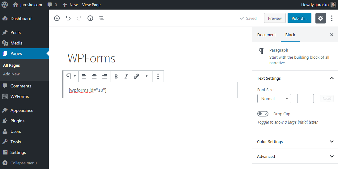 WPForms Insert Shortcode