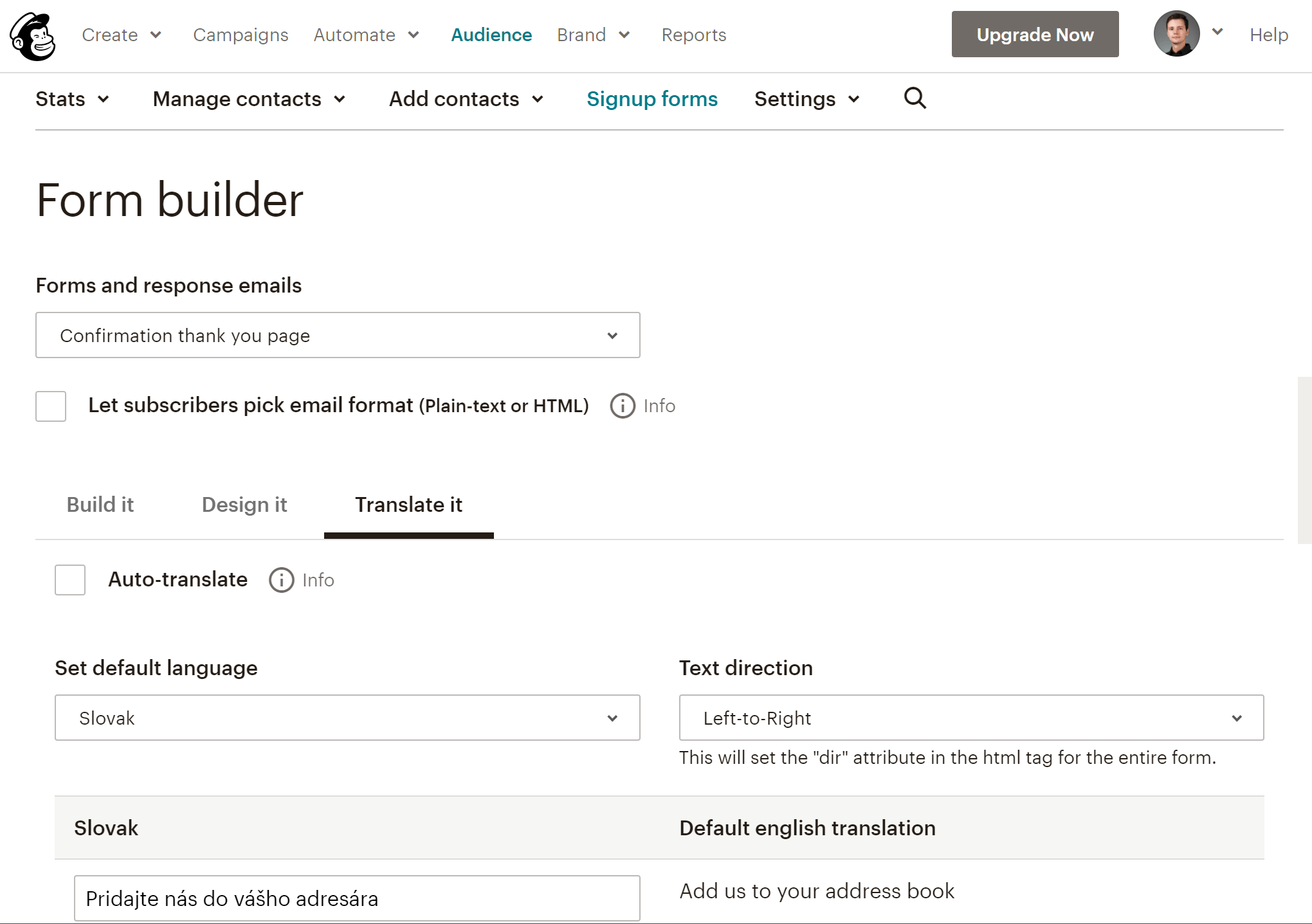 Ako prekladať mailchimp