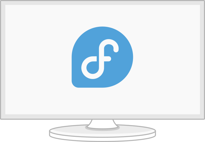 monitor with Fedora logo