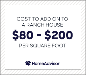 the cost to add on to a ranch house is $80 to $200 per square foot.