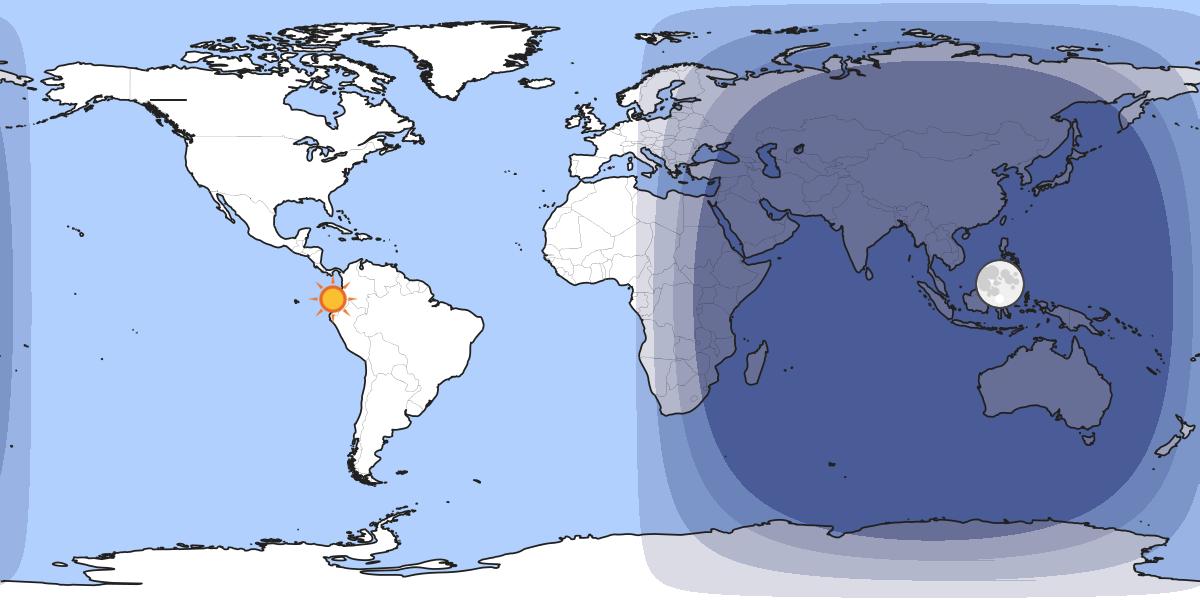 Map showing day and night parts of the world