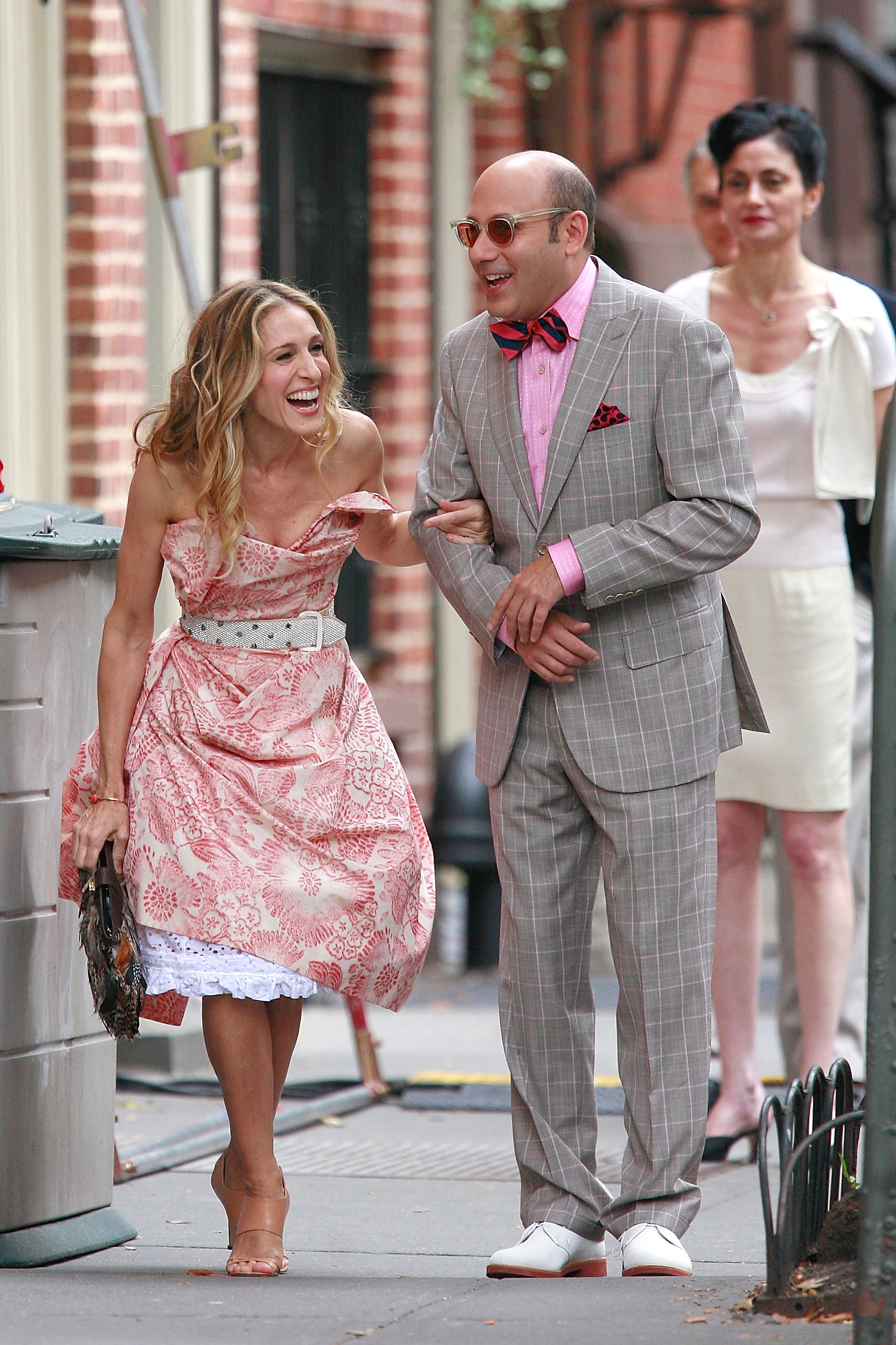 Actress Sarah Jessica Parker and actor Willie Garson sighting filming a scene for the movie Sex and The City on location...