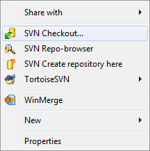 TortoiseSVN Checkout Context Menu Screen