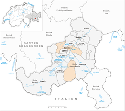 Harta e komunës Samedan në distriktin Maloja