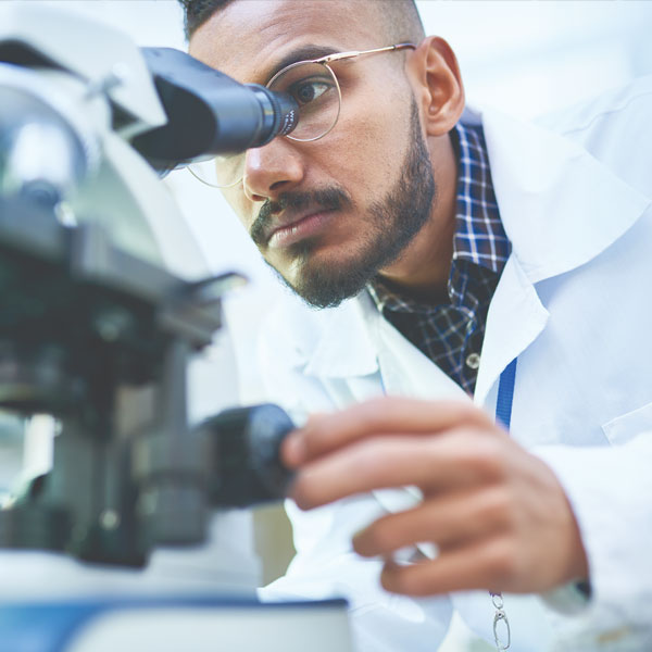 Student using microscope